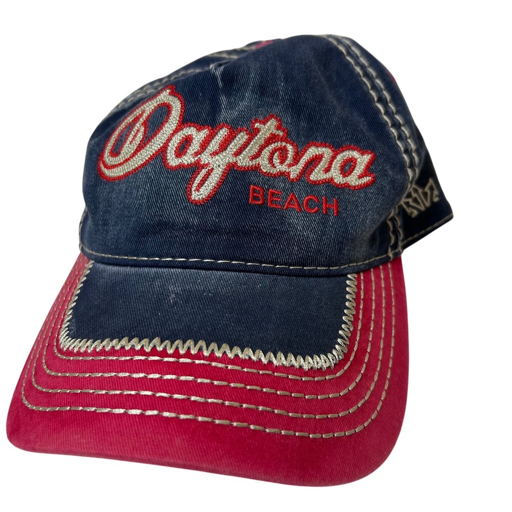 Daytona Beach Florida Baseball Cap Navy Red Heavy Contrast Stitch Adjustable Hat